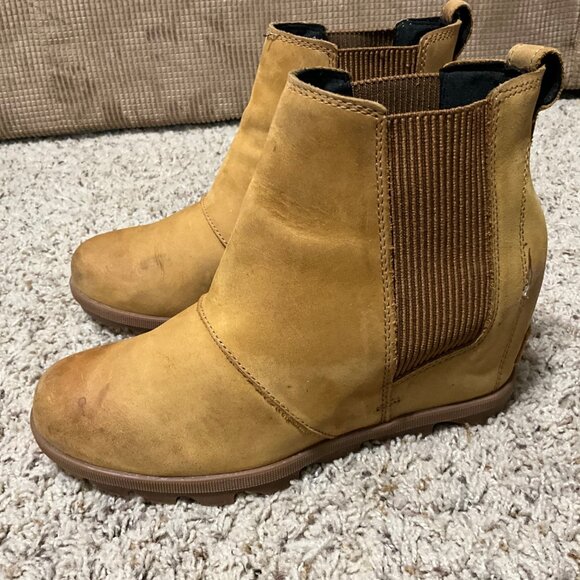 Sorel Tan Leather Ankle Boots With Elastic Side Panels - Size 9- Durable Slip-Re - Picture 6 of 16
